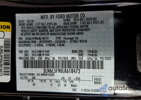 2020 Lincoln Mkz Reserve z USA, uszkodzony, nr VIN 3LN6L5F90LR618472